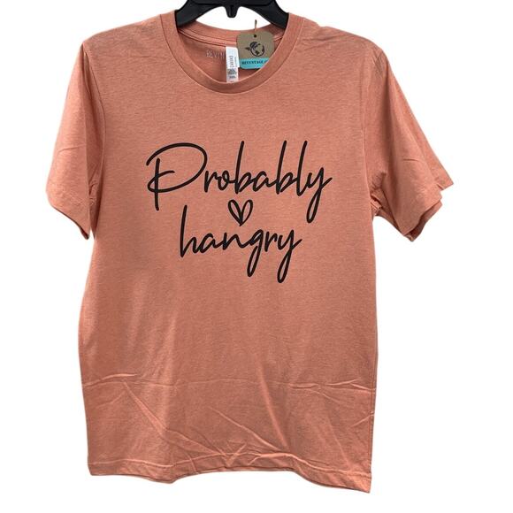 Canvas Tops - New Hand Printed Womens Medium Probably Hangry Heart Short Sleeve Tee Shirt